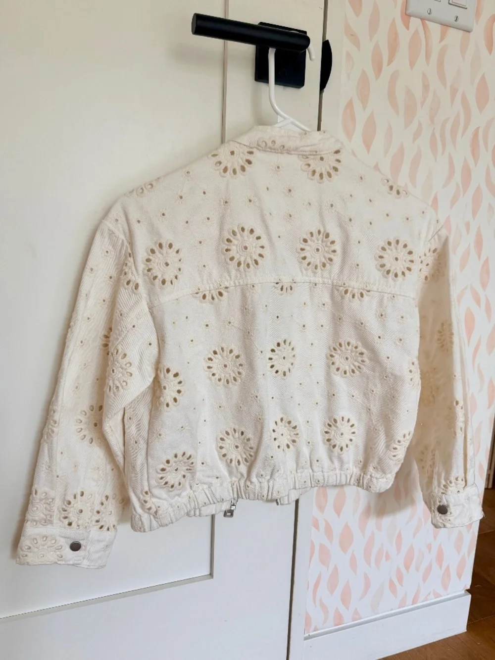 Zara Kids, Off-White Eyelet Bomber Jacket, Girls Size 8-9